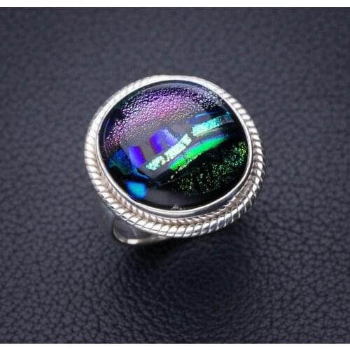 StarGems Natural Rainbow Dichroic Glass Handmade 925 Sterling Silver Ring 4.75 D7974