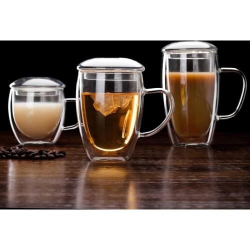 Heat Resistant Transparent Double Glass Coffee Cup With Cover Milk Whiskey Tea Beer Cocktail Vodka Wine Mug Drinkware