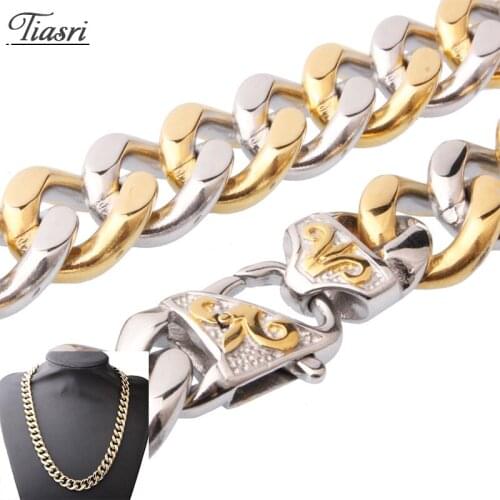 Tiasri Gothic Mens Necklace Bracelet Cuban Link Chain 13mm High Quality Stainless Steel Choker Friend Gift Hip-hop Punk Jewelry
