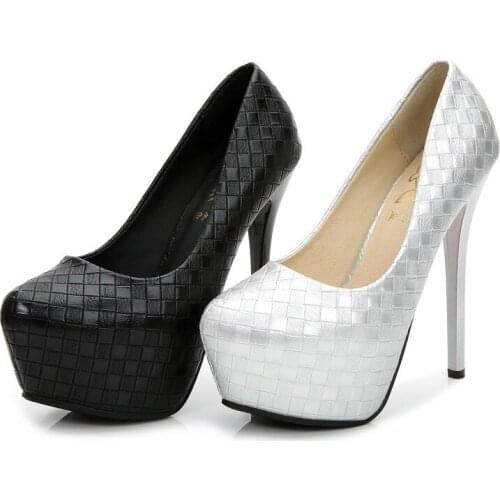 Wonen Pumps Fashion PU Pointed Toe Slip On 12CM Thin Heels Waterproof platform Women High Heel Shoes