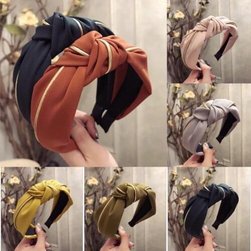 Women Golden edge Hair bands Bow knot Cross tie headband Twist Hairband Headwear hair band hoop Scrunchie Women Hair accessories