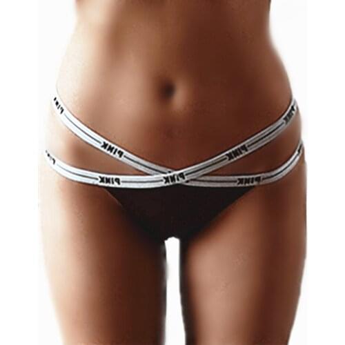 Women Sexy PINK Letter Panties Underwear Thin Belt G-string Thongs Female Cotton String Low Rise Lady Lingerie Comfort Tanga