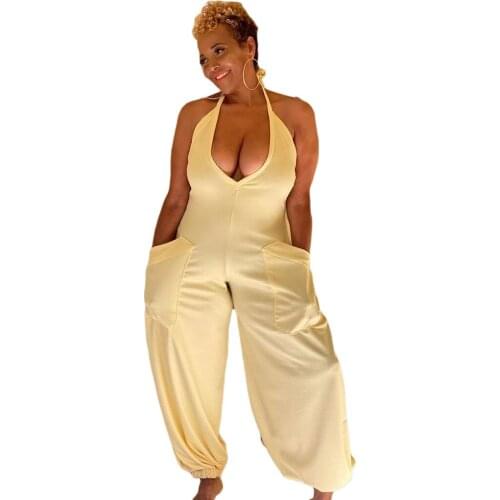 Women Sleeveless Beach Boho Casual Jumpsuit 2021 Summer Homewear Beach Vacation High Street Romper Overalls Cool Girl Harem Pant