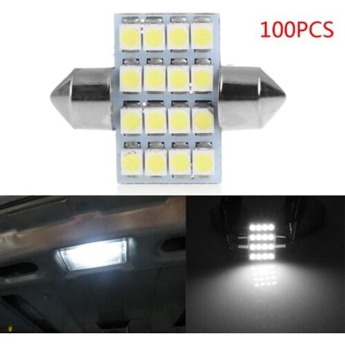 1Pc 31mm 3528 16SMD Car LED Dome Festoon Double-Tip Roof License Plate Light