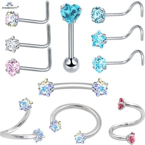 1pc Star Heart Round Gem Nose Piercing Cartilage Fake Nose Ring Tragus Piercing Helix Piercing Tongue Fake Piercing Ear Jewelry