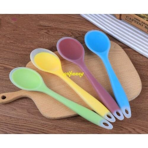 100pcs/lot Fast shipping 27.5x6cm Food Silicone Spoon Colorful Heat Resistant Spoons Kitchenware Cooking Tools Utensil