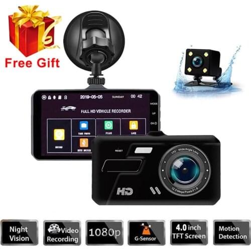 1080P IPS 4 Inch Video Recorder Auto DVR Dash Cam Car Dual Lens Vehicle Camera Car Front andRear Night Vision G-sensor Recorder