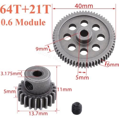 11184 Metal Diff Main Gear 64T 11181 Motor Pinion Gears 21T Truck 1/10 RC Parts HSP BRONTOSAURUS Himoto Amax Redcat Exceed 94111