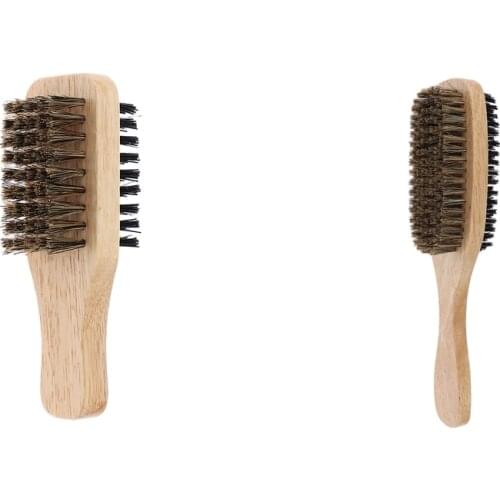 2Pcs Double Sided Bristles Beard Detangling Shaping Brush w/ Wood Handle