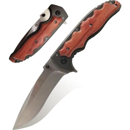 230 Cm (9 Inches) 57HRC Folding Knife, Sharp Stainless Steel Knife, Wooden Inlaid Handle, Outdoor Camping Survival Pocket Knife