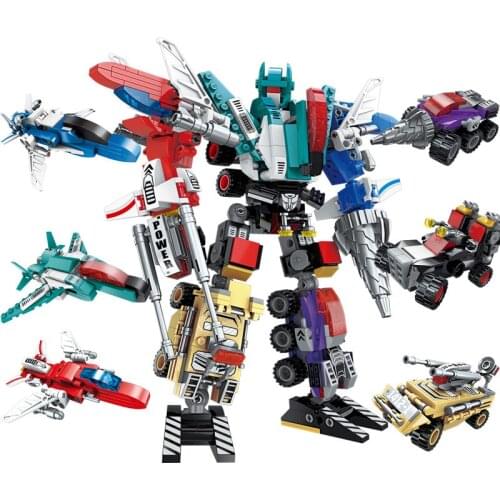 6IN1 Fire Trucks Mech Robot Car Tank Building Blocks City Police Firefighter Set Bricks Children Boys Toys Christmas Gifts