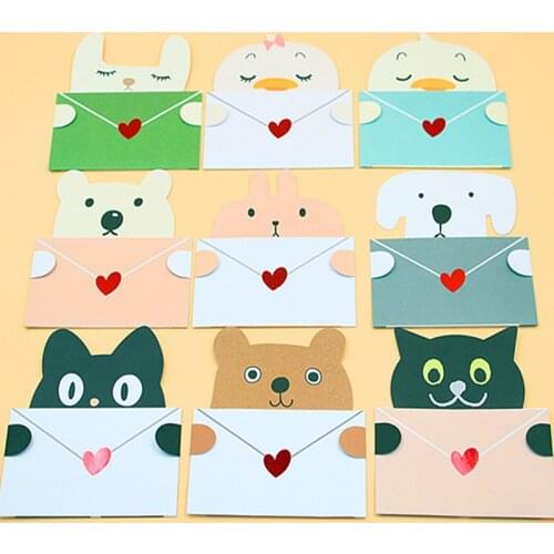 8Pcs/lot Random Color Cartoon animal envelope message card thank card baby birthday greeting card holiday cards Universal sheet