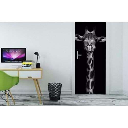 Free Shipping 3D Modern Giraffe Door Mural Wallpaper mural Wall Print Decal Wall Deco Wall Mural Photo self adhesive door wrap
