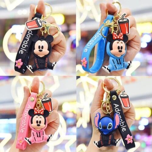 Disney Mickey Mouse Figure Keychain Toys Minnie Stitch PVC Model Dolls Figure Charms Car Pendant Keyrings Bag Keychain Gifts