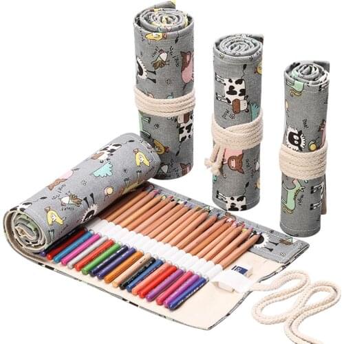 Pencil Case Canvas Pencil Wrap for Colored Pencil Pencil Roll Holder for Artist Adult Coloring Travel Portable Storage Organizer