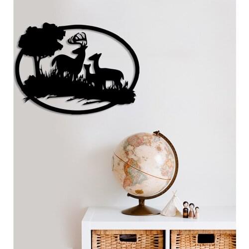 Deers Waiting Between Trees Wall Room Accessory Wooden Table 50x36cm