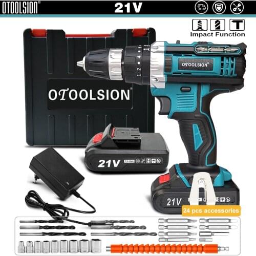 21V Impact Cordless Screwdriver 1600rpm High Speed Drills Rechargeable Battery Drill Household Drill Power Tools With Drill Bits
