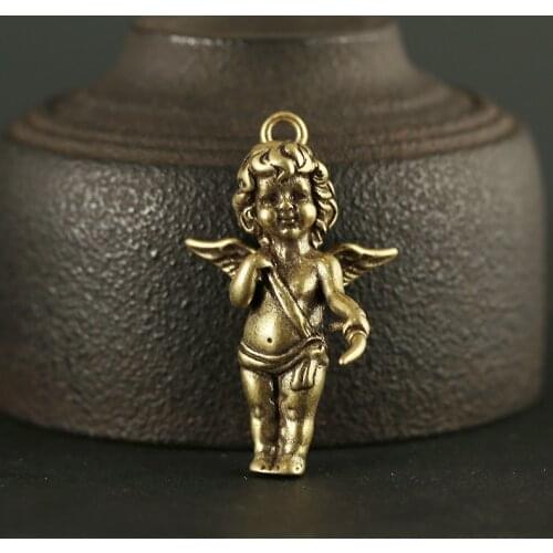 Handmade Brass Retro wings Angel figure DIY Pendant craft ornament Fitting Keychain Pendant m006