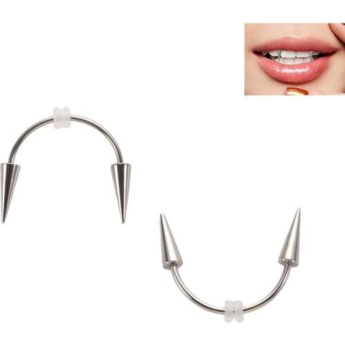 Goth Smile Lip Tiger Teeth Lips Ring Stainless Steel Septum Puncture Mouth Ring Vampire Piercing Jewelry