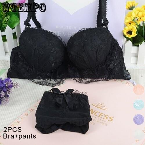 Lace Bra Set Women Sexy Lingerie Butterfly Kawaii Push Up Bras Underwear Panties Cotton Bralette Brassiere Comfort Panty Female