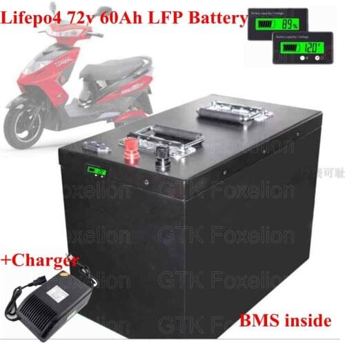 GTK 72V 60Ah lifepo4 Lithium battery pack with BMS 24S 50A for 72V 3000W 4000w motor electric motorcycle ebike boat+ 10A Charger