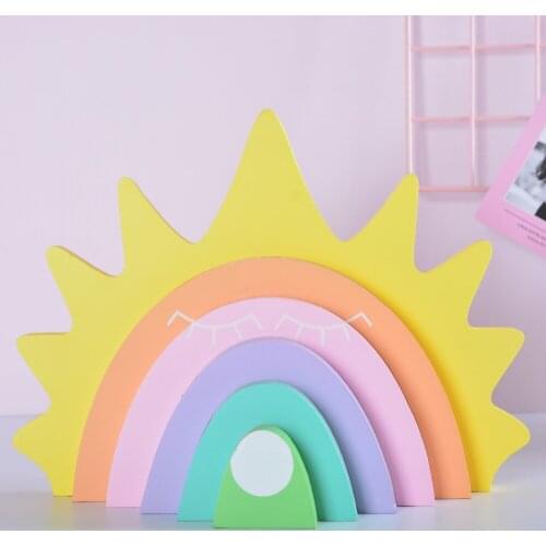 Smile Sunshine Rainbow Bridge Blocks Kids Toy Montessori Materials Educational Wooden Toys for Toddlers Sorting Stacking Toys
