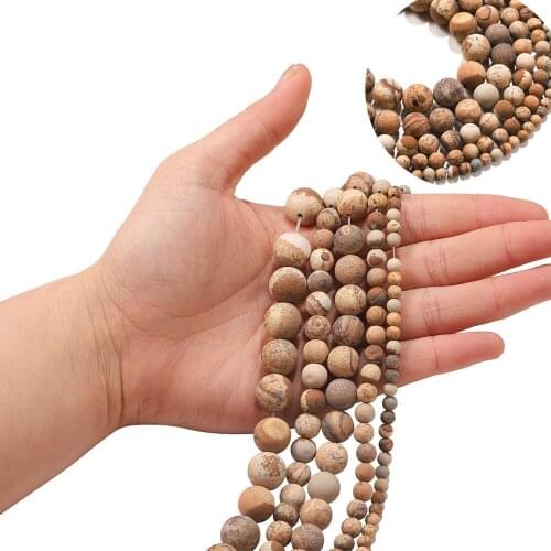 Natural Matte Mineral Picture Stone Round Loose Spacer Beads For Jewelry Making DIY Bracelet Accessories 1Strand 4 6 8 10 12mm