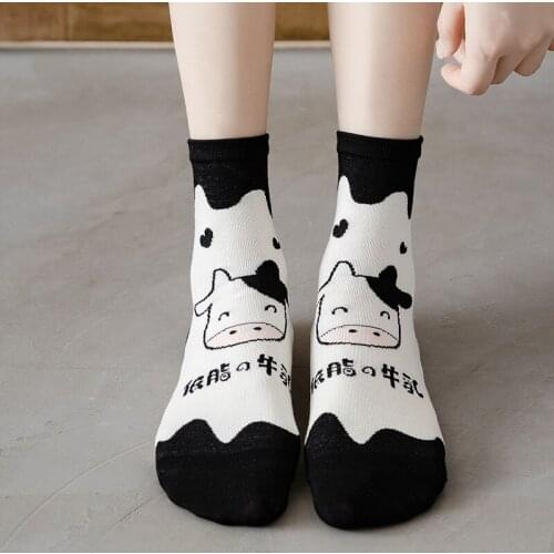 Socks funny cow print white cartoon calcetines cozy harajuku skarpetki damskie cute animal chaussettes kawaii happy sock