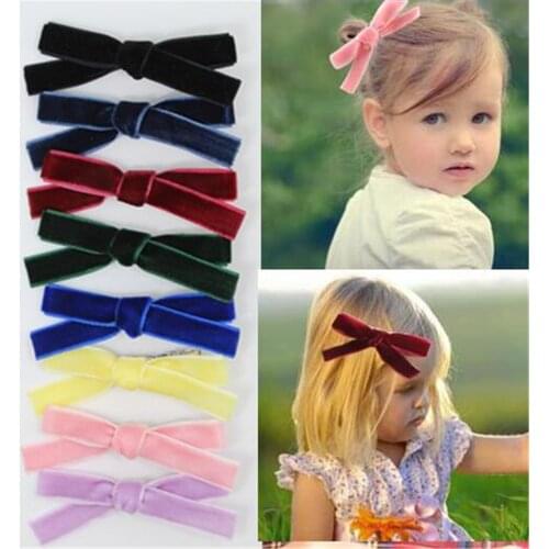 New 10pcs/Velvet Hair Bow Hairpin For Girls Solid Bowknot Hair Clips Baby Hairgrip Handmade Barrettes Headwear OEM & ODM