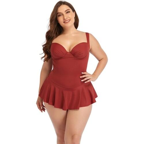 2021 New One-Piece Large Size Swimsuit Dress Solid Color Blue Black Dot Skin-Friendly Fabric Swimwear Women 4XL SW206