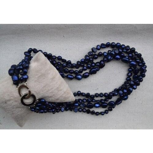 Charming Real Pearl Jewelry,6-10mm Navy Color Baroque Freshwater Pearl Necklace,Wedding Party Jewelry