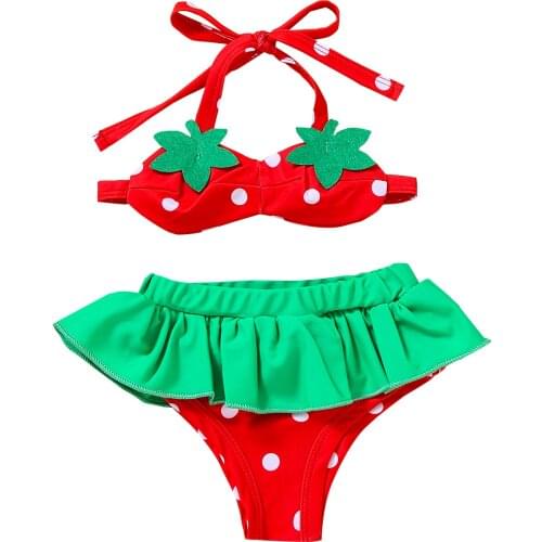 Newborn Baby Girls Cute Two Piece Swimwear Print Ruffle Infant Toddler Halter Summer Beach Bikini Bathing Suits 0-18M
