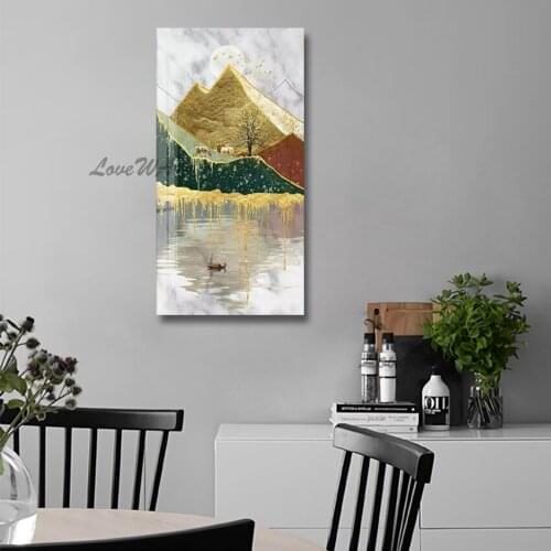 Outdoor Mountain Landscape Gold Foil Oil Painting Art Pure Hand-painted Abstract Gold Textured Canvas Wall Art Unframed Artwork