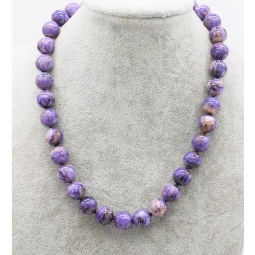 Gemstone Charoite round purple 8/10/12mm necklace 18inch wholesale beads nature FPPJ woman 2018