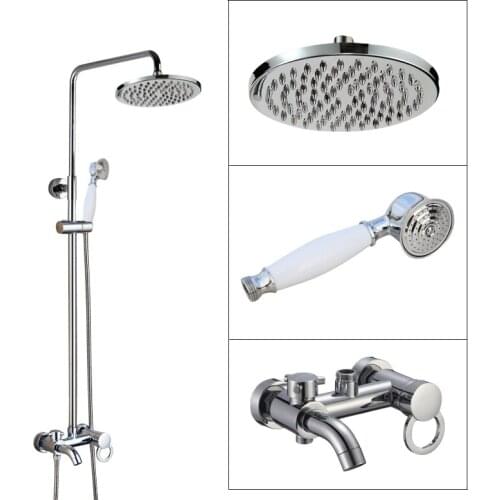 Polished Chrome Brass Wall Mounted Rain Bathroom Rainfall Shower Faucet Set with Hand Spray Shower Head Tub Mixer Tap 2cy331