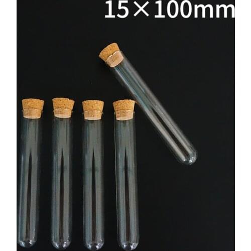 24pcs/lot 15x100mm High Quality Clear Glass Test Tube With Cork Stoppers Round Bottom For School Laboratory Experiment