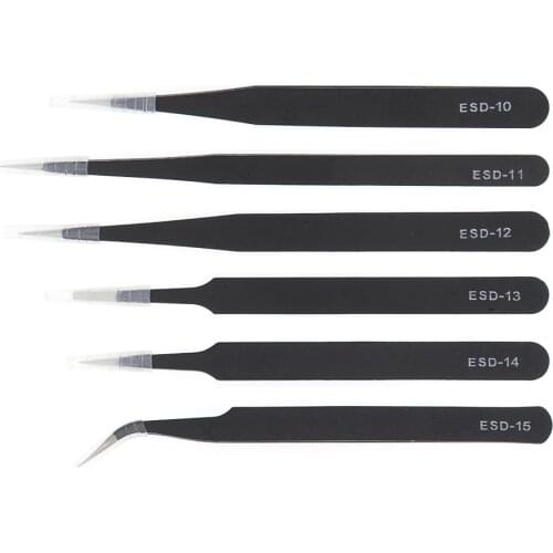 1.5mm Industrial Tweezers Anti-Static Stainless Steel Tweezer Set Mobile Phone Repair Tools ESD Precision Tweezer ESD10 to ESD15
