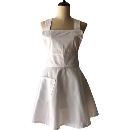 Plain White Cotton Kitchen Apron for Woman Cooking Waitress Salon Hairdresser Avental de Cozinha Divertido Pinafore Apron