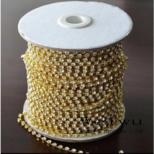 Clear crystal Strass Chain SS6 to SS38 intensive gold base 10 yards/roll diy beauty accessories rhinestone chain