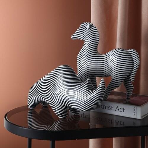 Nordic Resin Creative Striped Horse Rhino Statue Home Decor Abstract Animal Figurines Living Room Office Decorative Sculpture