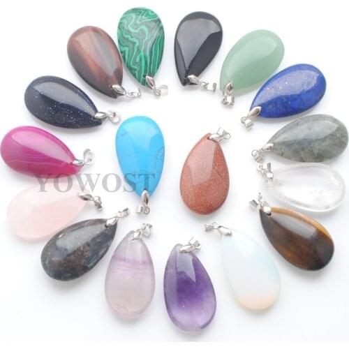 Mixed 5pcs Gem Stone Pendants Elegant Jewelry Gift for Women natural stones Beads water drop Gold Sand Amethysts Agates QBN409