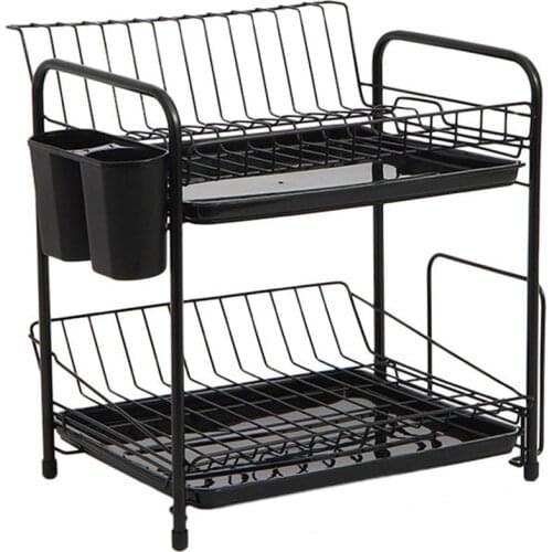 Dish Rack Set 2-Tier Kitchen Organizer Tools Plate Spoon Storage Frame Steel Drain Bowl Rack Kitchen Dish Shelf