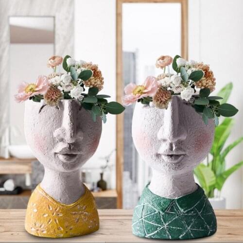 Vase Home Decor Flowers Vase Nordic Style Resin Flower Arrangement Dried Flower Art Home Living Room Decor Artistic Portrait