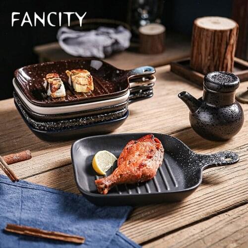FANCITY Vintage with handle square plate, handle plate, ceramic baking tray, oven plate, baked rice dish