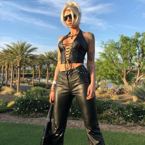 Vintage accessory corset y2k streetwear brandy tee regatas de couro preto punk camisola justa e macia de couro top clothes mall