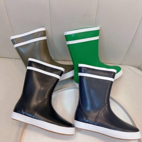 2021 Autumn Women Rain Boots Rubber High Quality Solid Ladies Shoes Round Toe Luxury Designer Botas De Mujer