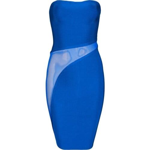 Wholesale Women Summer Strapless Dresses Sexy Vestidos Mesh Bandage Patchwork Top Quality Celebrity Evening Party Bodycon Dress