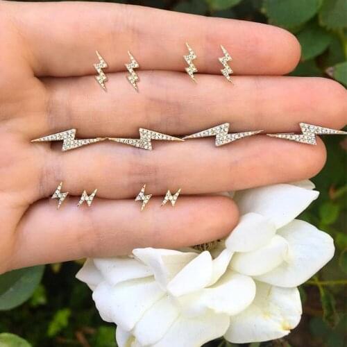 12 Pcs/set Women Punk Personality Crystal Lightning Gold Stud Earrings Set Exquisite Party Wedding Jewelry Accessories