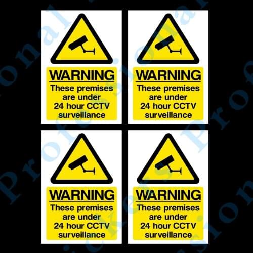4x CCTV Sign - 24 Hour Surveillance A6 Self Adhesive Stickers 100x150mm Waterproof Vinyl stickers for car Motos