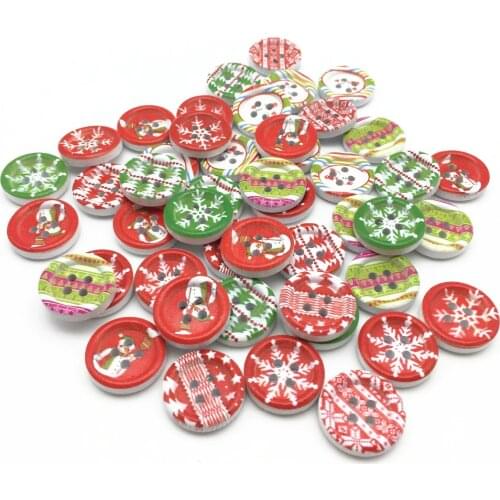 50pcs 18mm Christmas Snowflake Snowman Mixed Wood 4 Holes Round Buttons Sewing Accessories Embellishments Crafts